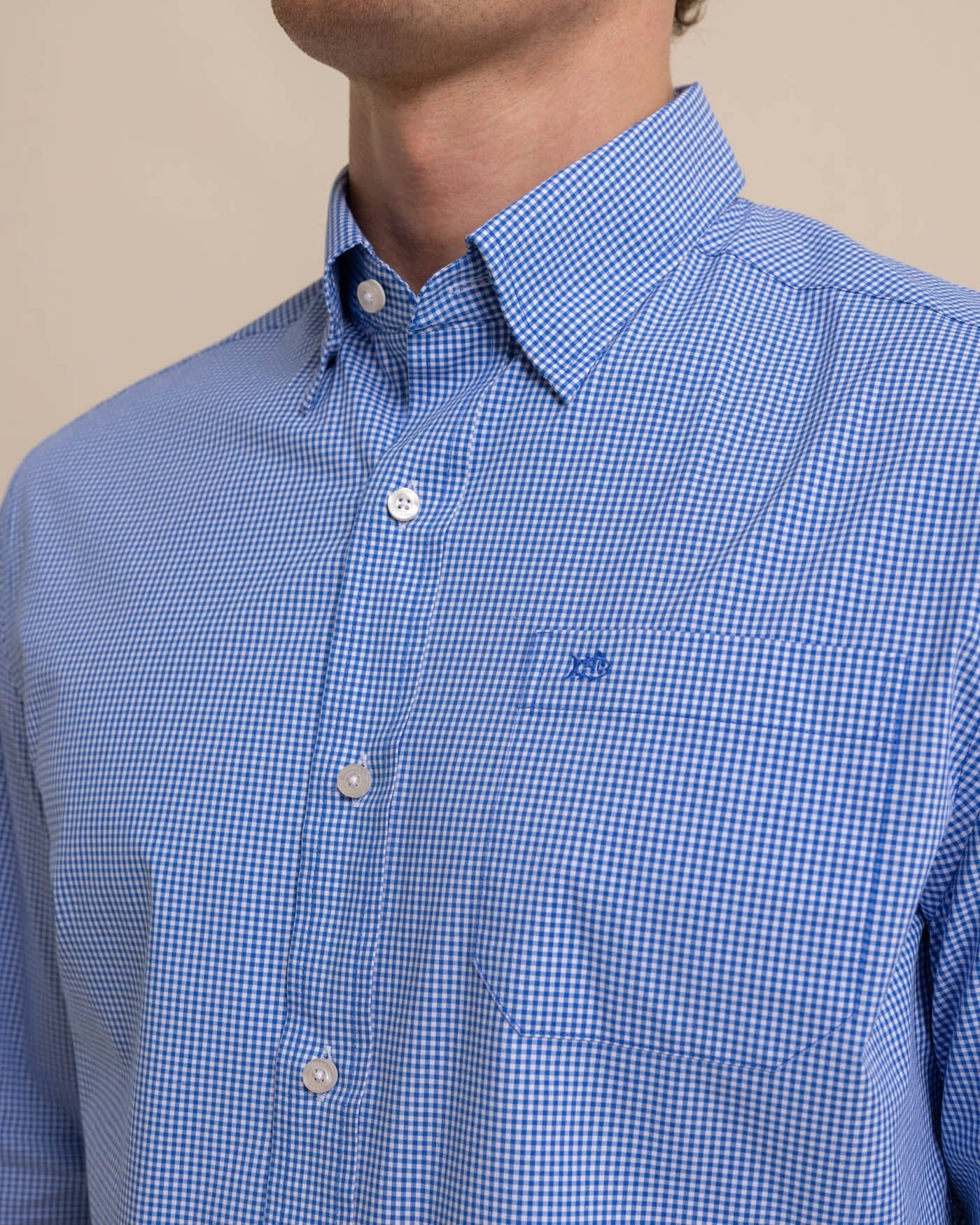 Charleston Parkwood Micro-Gingham Embroidered Sport Shirt