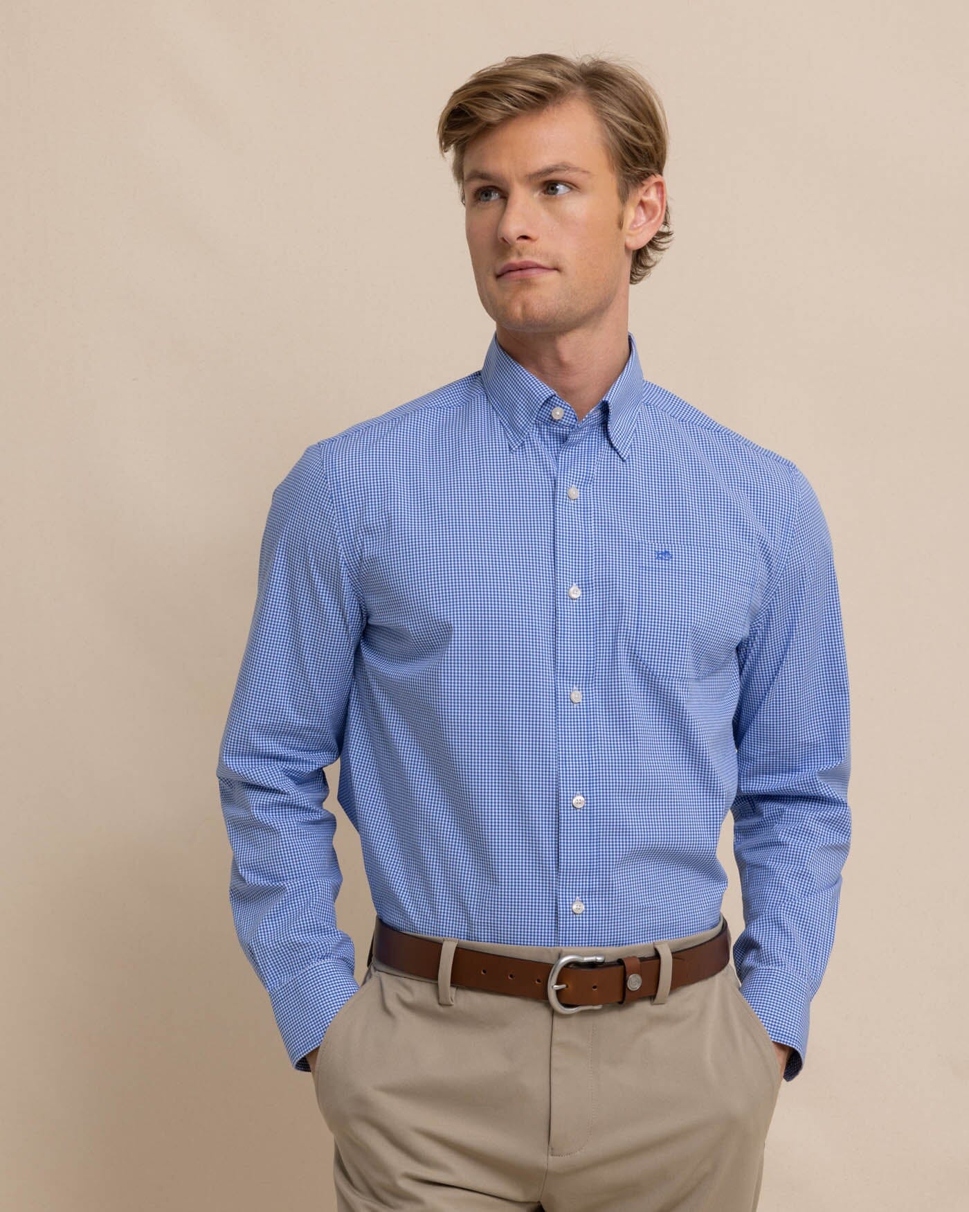 Charleston Parkwood Micro-Gingham Embroidered Sport Shirt