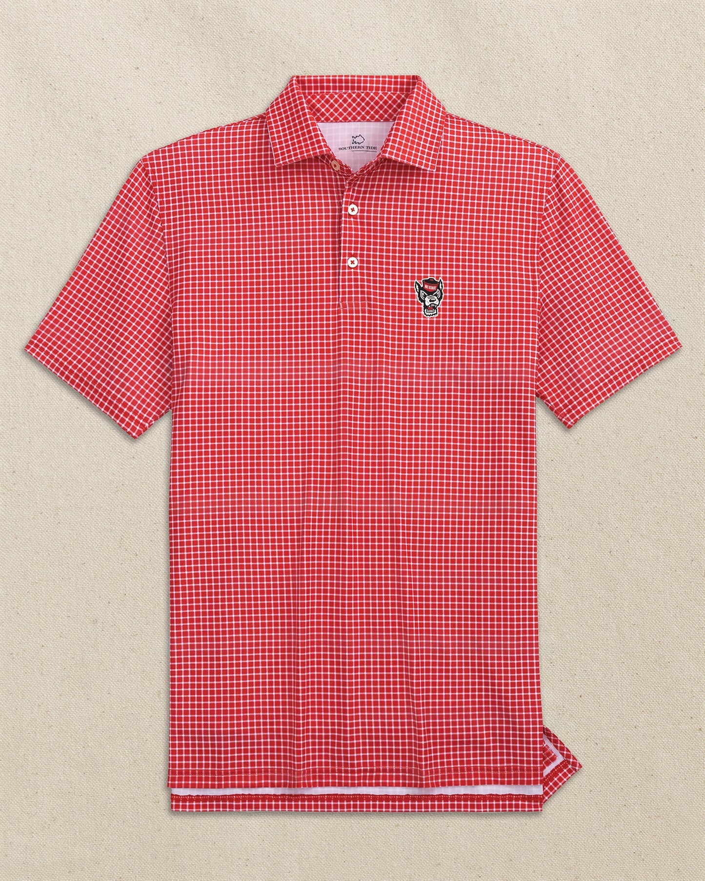NC State Wolf Head Driver Dunes Edge Plaid Polo